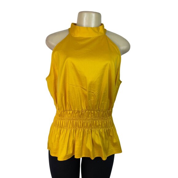 White House Black Market Yellow Sleeveless Halter Top W Keyhole Back Sz 14 - New - Picture 1 of 8